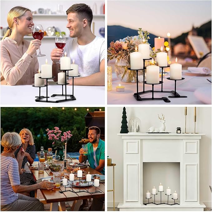 Adjustable Candelabra Candle Holder: 5 Candle Iron Candelabra Fireplace Candle Holder for Pillar Candles, Black