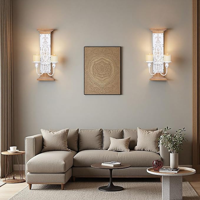 AIM & GGKK Large Wall Candle Sconce Holder,Set of 2 Wall Mounted Candle Holder for Home,Living Room, Dining Room,Rustic Farmhouse Boho Decorations
