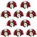 NUPTIO Artificial Flower Centrepieces for Tables - 10 Pcs Crimson & White Fake Flowers Roses Balls 9.5in Diameter - Silk Faux Rose Arrangement for Wedding Party Centerpiece Table Decorations