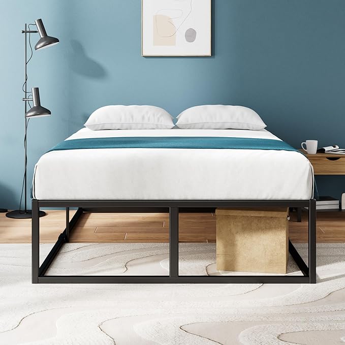 Zinus Joseph 18 Inch Platform Bed Frame, Wood Slat Support, No Box Spring Needed, Eco Friendly WonderBox(TM) Packaging, Easy Assembly, Black, King