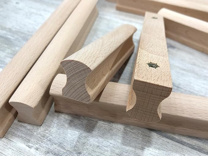10Pcs Unfinished Beech Wood Solid Furniture Pulls Handles,Unfinished Unpainted Paintable Wooden Handles Cupboard Closet Drawer Handle Pull,Length 6.3",Hole Dis.5.04"