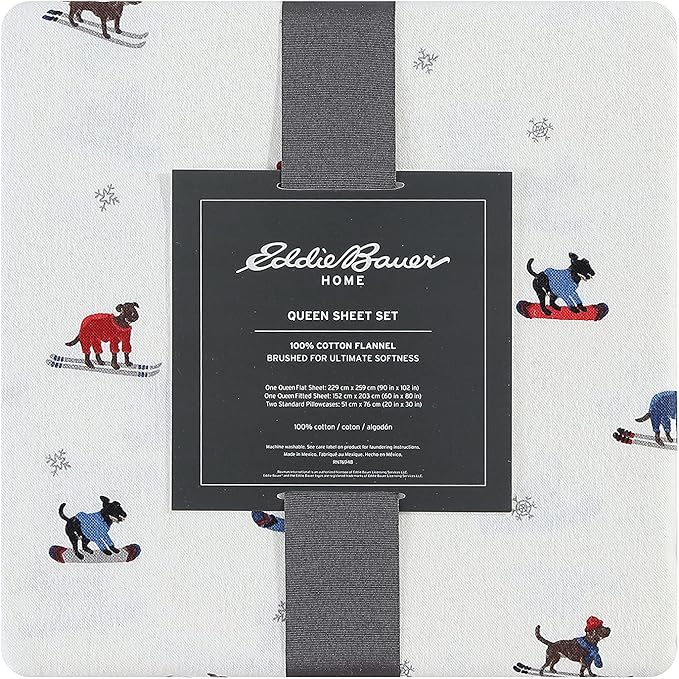 Eddie Bauer - Flannel Sheets Twin Size, Anti-Pilling & Wrinkle Resistant Cotton, Touchably Soft for All-Season Comfort - Bed Sheets with Matching Pillowcase & Fitted Sheet (Ski Patrol White)