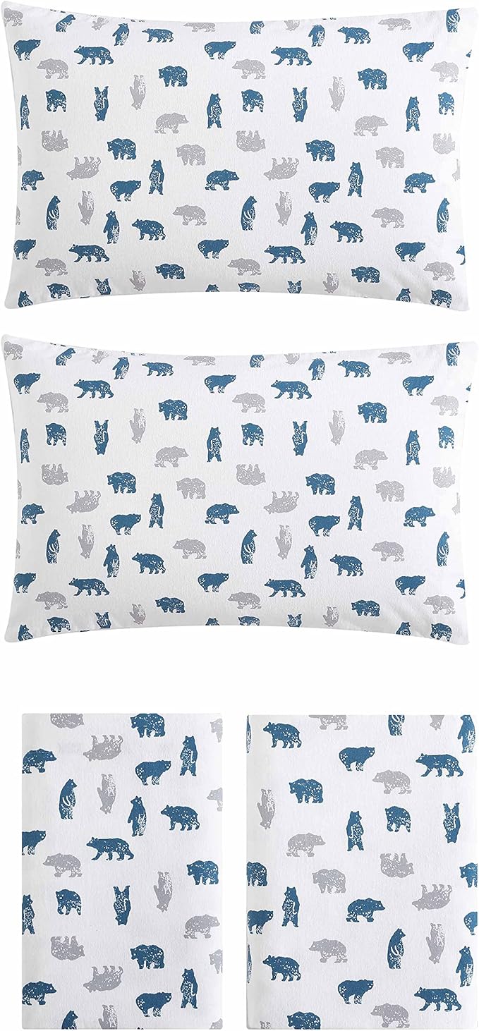 Eddie Bauer- Full Sheet Set, Cotton Flannel Bedding Set, Brushed for Extra Softness, Cozy Home Décor (Bear Mountain Grey, Full)
