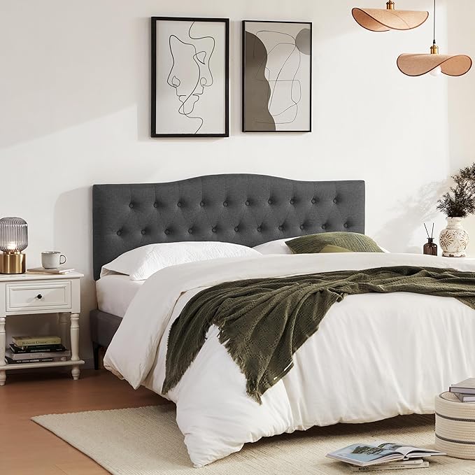 Tufted Upholstered Headboard Full Size, Sturdy and Durable Solid Wood Full XL headboard, Fabric Headboard Adjustable Height from 37” to 51”, Modern Button Diamond Design Head Board, Black