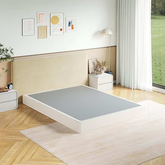 Box Spring King Size, 7 Inch Low Profile Metal Frame Mattress Foundation, 3000 lbs Heavy Duty Boxspring with Fabric Cover, Easy Assembly, Noise Free, Non-Slip
