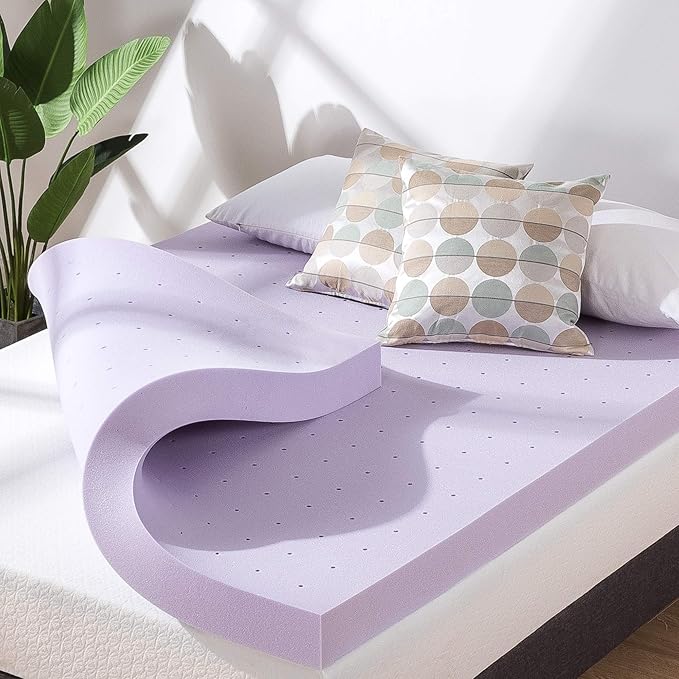 Mellow 4 Inch Ventilated Memory Foam Mattress Topper, Soothing Lavender Infusion, CertiPUR-US Certified, Full