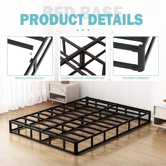 7 Inch California King Box Spring Bed Base, Low Profile Metal Cal King Box Spring with Fabric Cover, 3000 Lbs Max Weight Capacity Mattress Foundation, Noise-Free, Easy Assembly