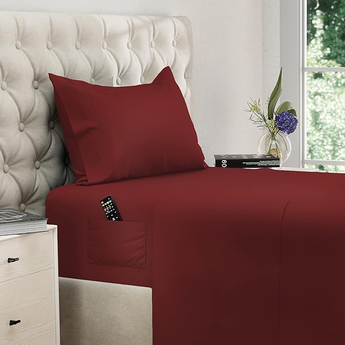 DREAMCARE Twin XL Sheet Sets – 3pcs Cooling Sheets – up to 21” Extra Deep Pocket Twin XL Sheets Set – Hotel Luxury Sheets & Pillowcases – Superior Softness 100% Fine Microfiber with Side Pocket –Brgdy