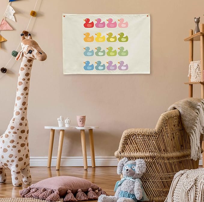 Boho Rectangular Banner Flag Wall Sign Decor Gift for Baby Boy Girl Kids,Nursery Baby Room Above Crib Bedroom Playroom Reading Room Wall Decor-Ducks Theme-Baby,Shower Birthday Christmas Gift