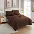 Sweet Home Collection 5 Piece Comforter Set Bag Solid Color All Season Soft Down Alternative Blanket & Luxurious Microfiber Bed Sheets, Brown, Twin XL