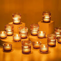 Glasseam Amber Tealight Candle Holders: 24pcs Ribbed Small Votive Holders Bulk for Thanksgiving Table Centerpiece Fall Wedding Christmas Decor