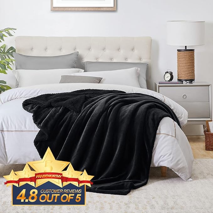 Walensee Sherpa Fleece Blanket (King Size 108”x90” Black) Plush Throw Fuzzy Super Soft Reversible Microfiber Flannel Blankets for Couch, Bed, Sofa Ultra Luxurious Warm and Cozy for All Seasons