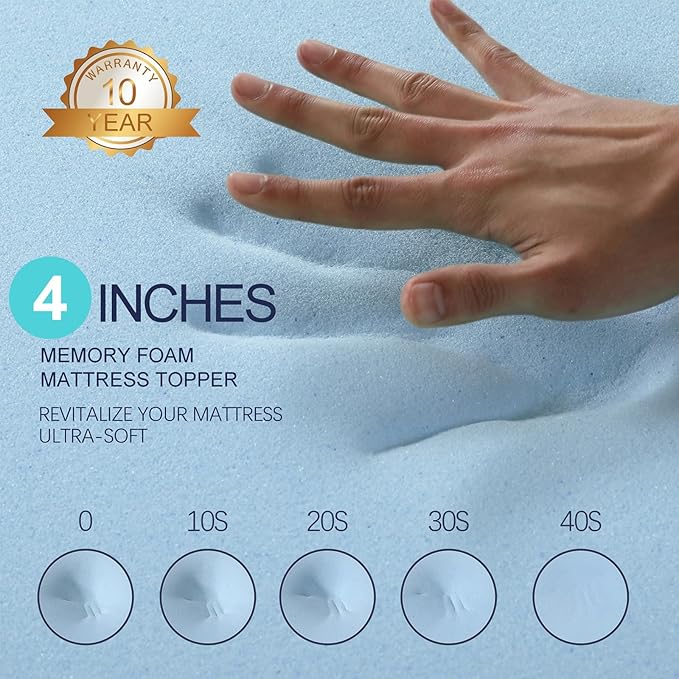 VALUXE 4 Inch Gel Memory Foam Mattress Topper California King Size High Density Cooling Pad Pressure Relief Bed Topper (with Removable & Washable Bamboo Cover)