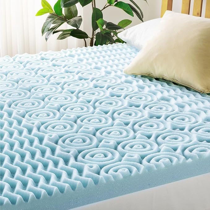 Mellow 4 Inch 5-Zone Memory Foam Mattress Topper, Cooling Gel Infusion, Dorm Essentials, Twin XL Blue