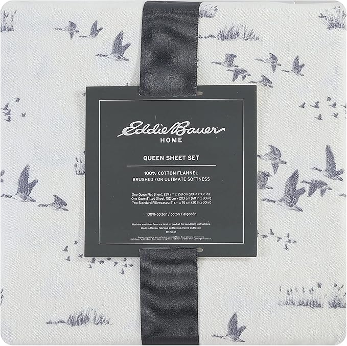 Eddie Bauer - King Sheet Set, Warm Breathable Cotton Flannel Bedding with Deep Pockets, Brushed for Extra Softness, Cozy Home Decor, Oeko-Tex Certified (Geese Meadows, King)