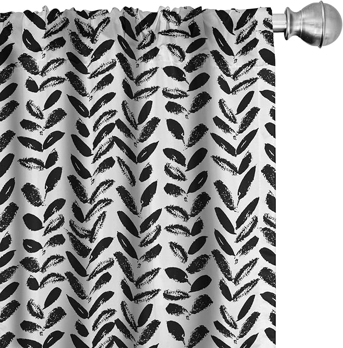 Ambesonne Black and White Window Curtains, Modern Grunge Botany Motif Monochrome Brush Paint Style Strokes, Lightweight Decor 2-Panel Set with Rod Pocket, Pair of - 28" x 95", White and Black