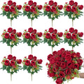 10 Bunches Red Roses Artificial Flowers, Flores Rojas Silk Flower Arrangement for Decoration Outdoor Wedding Party Indoor Home Bedroom Kitchen Office