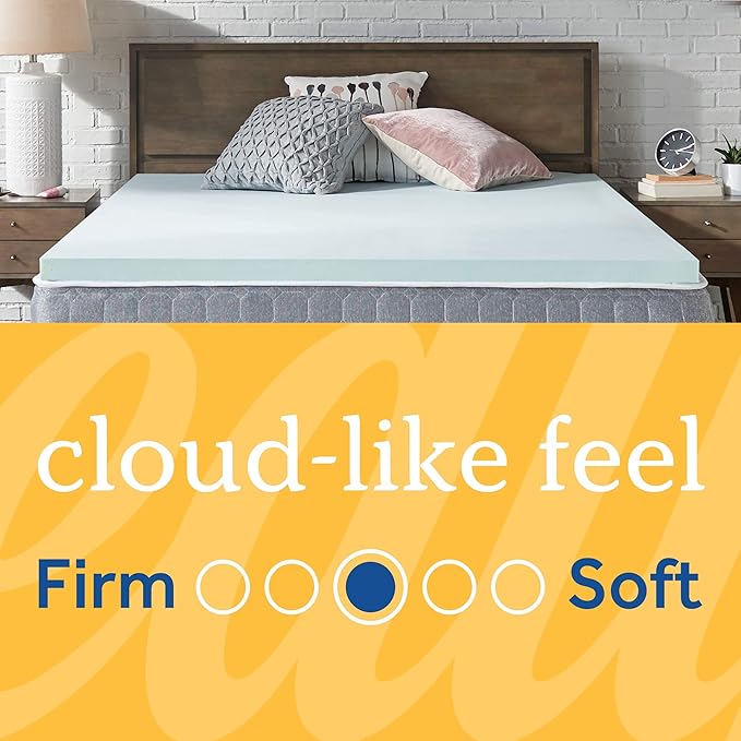 Sealy TrueForm 2" Medium-Firm Gel-Infused Memory Foam Mattress Topper, Cloud-Like Adaptive Mattress Topper for Body Support, Queen Blue