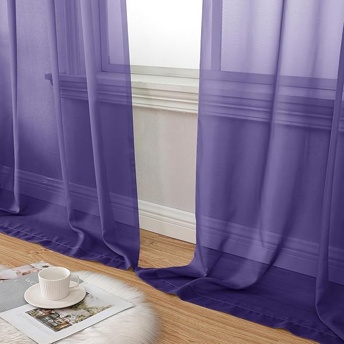 Aiyufeng Purple Sheer Curtains 84 Inches Long 2 Panels Set, Light Filtering Soft Airy Voile Rod Pocket Purple Sheer Window Drapes for Bedroom Living Room, Each 40Wx84L Inches