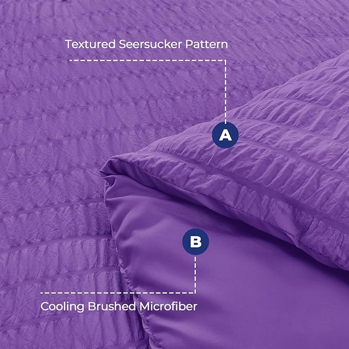 HYMOKEGE Dark Purple Full Size Comforter Sets Seersucker 7 Pieces, All Season Luxury Bed in a Bag for Bedroom, Bedding Set with Comforter, Sheets, Pillowcases & Shams