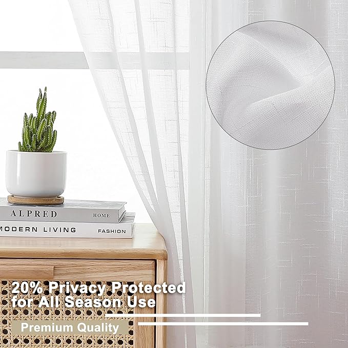 Aiyufeng 24 inch Length 2 PCS Semi Sheer Linen Curtains, Faux Linen Textured Burlap Short Tier Farmhouse Cafe Curtains for Small Windows, 30Wx24L inch