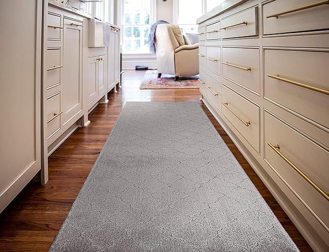 Custom Size Modern Runner Rug Carpet for Hallway Entryway Foyer Kitchen, Slip Resistant Latex Rubber Backed 31 inch Wide X Customized Length, Clouds Grey, 31 inch X 32 feet