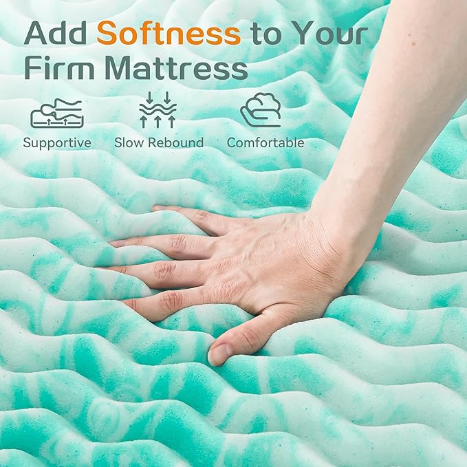 SINWEEK 2 Inch Mattress Topper 5-Zone Memory Foam Mattress Topper Pressure Relieve Soft Mattress Pad, CertiPUR-US Certified, Full Size, Green