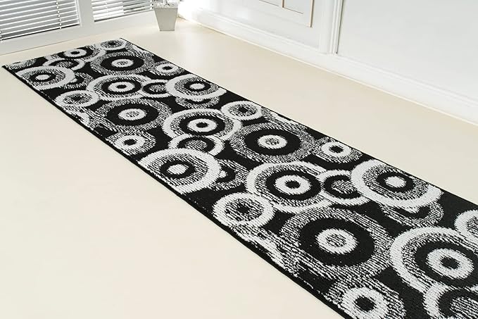 Custom Length Cut to Size Modern Farmhouse Carpet Runner Rug for Hallways, Non Slip Rubber Backed, 31 inch Wide X Customized Length, Geo Black, 31 inch X 25 feet