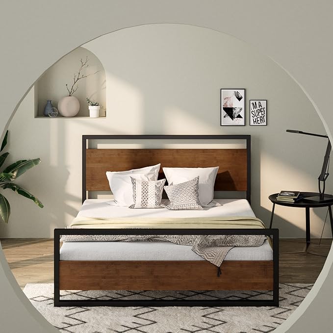 ZINUS Suzanne Bamboo and Metal Platform Bed Frame with Footboard, Wood Slat Support, No Box Spring Needed, Easy Assembly, Twin