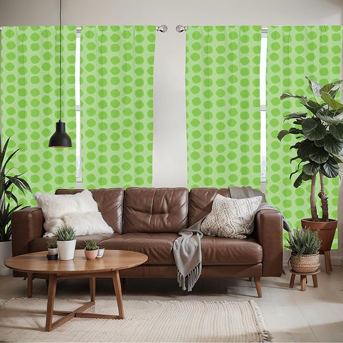 Ambesonne Lime Green Window Curtains Pack of 2, Simplistic Formless Geometric Shapes in Different Shades Theme, Lightweight Set with Rod Pocket, 4 Panels of - 28" x 84", Green