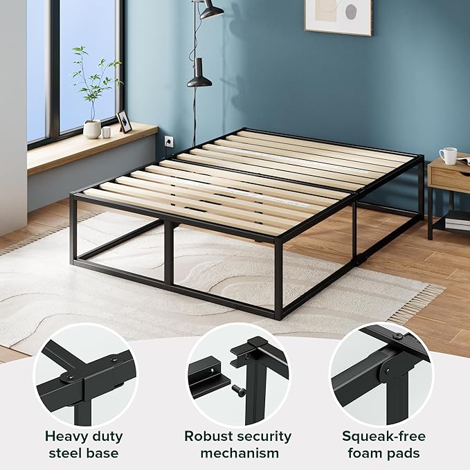 Zinus Joseph 18 Inch Platform Bed Frame, Wood Slat Support, No Box Spring Needed, Eco Friendly WonderBox(TM) Packaging, Easy Assembly, Black, King