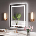 LED Bathroom Mirror,28"x36" Mirror with Black Frame, Front Light and Backlit, Stepless Dimmable, Anti-Fog, Shatter-Proof, Memory, 3 Colors, Double LED Vanity Mirror