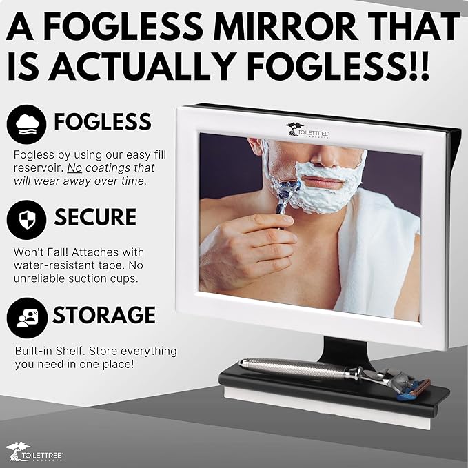 ToiletTree Products Fogless Shower Mirror with Squeegee - Anti-Fog Mirror - Adjustable Shaving Mirror with a Squeegee - Rust-Proof, Impact-Resistance Bathroom Shower Mirror