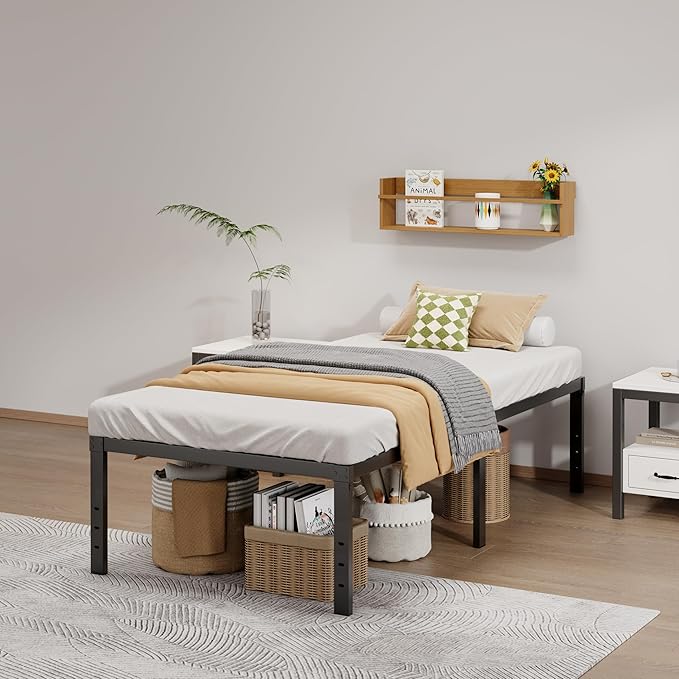 Metal Bed Frame Twin Size - 18 Inch Heavy-Duty Twin Platform Bed Frame No Box Spring Needed, Easy Assembly, Noise-Free, Sturdy Mattress Foundation, Underbed Storage Space