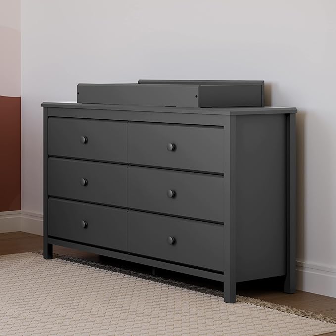 Storkcraft Alpine 6-Drawer Dresser (Black) – GREENGUARD Gold Certified, Black Dresser for Bedroom, Kids & Nursery Storage Drawers, Safety Interlocking Drawers, Pre-Installed Tracks, Kids Bedroom