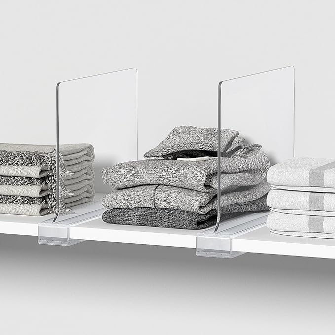 Aolloa 12 PCS Shelf Dividers for Closet Organization Acrylic Clear Closet Shelf Divider for Wooden Shelving Suitable for Wooden or Vertical Shelves Or Bedroom, Kitchen and Office