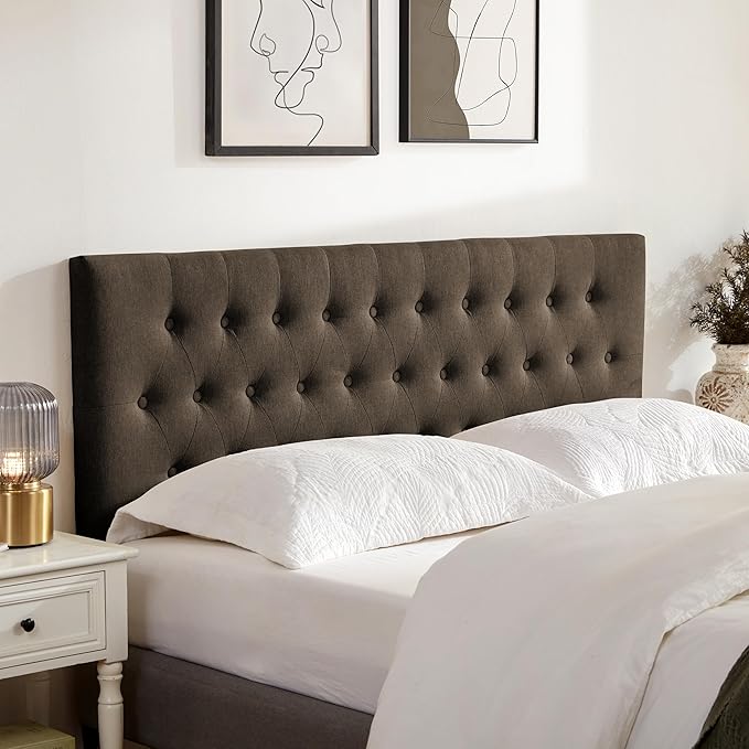 Tufted Upholstered Headboard Queen Size, Solid Wood Head Board with Durable Metal Legs, Adjustable Height Bed headboard from 37” to 51” Fabric Headboard in Button Design, Chocolate
