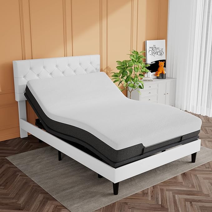 SHA CERLIN Electric Adjustable Bed Base, Ergonomic Basic Full Size Bed Frame with Upgraded Motors and Wireless Remote Control, Independent Head and Foot Incline, Assembly Required