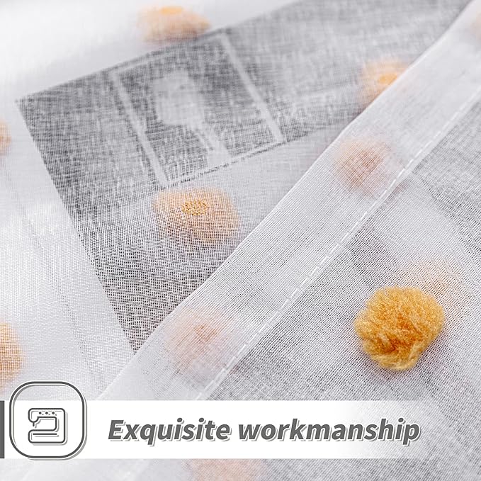 MYSKY HOME Burnt Orange Pom Pom Sheer Curtains for Bedroom Light Filtering White Sheer Curtains for Nursery Girls Kids Room Rod Pocket Voile Window Drapes Burnt Orange 52 x 84 inch 2 Panels