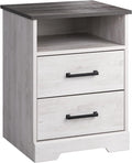 Prepac Rustic Ridge Farmhouse Bedroom Nightstand with 2 Drawers and an Open Cubby, Wooden Bedside Table for Bedroom, Office, or Living Room, 16.25in x 18.75in x 24.5in, Washed White