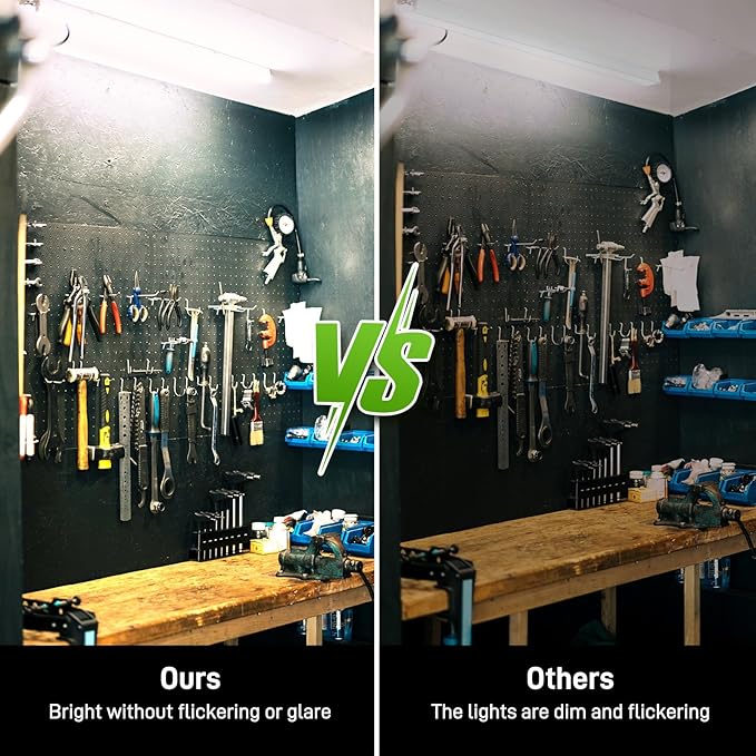 Pak 4FT LED Shop Lights, 2300LM 6500K Cool White, 20W Energy-Saving Super Bright Linkable T5 Ceiling and Under Cabinet Lighting Fixture for Garage, Workshop, Basement, Warehouse, FCC Certified, 6 Pack