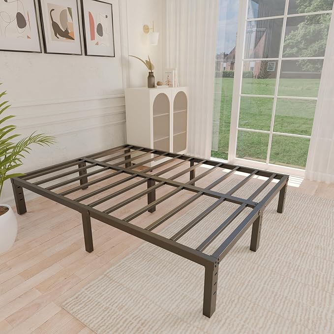 ALDRICH 12 Inch Metal Full Size Bed Frame - Double Black Basic Steel Slats Platform, Easy Assembly Heavy Duty Noise Free Bedframes, No Box Spring Needed