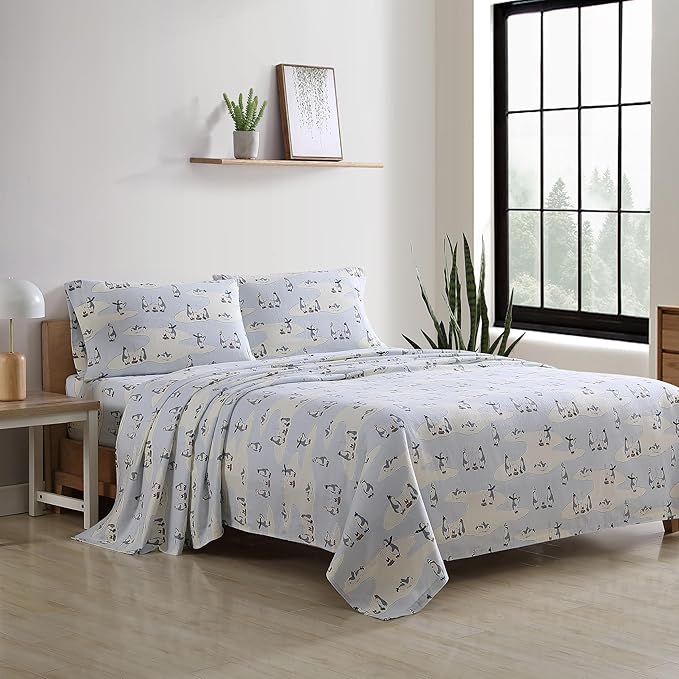 Eddie Bauer - Twin Sheets, Cotton Flannel Bedding Set, Brushed For Extra Softness, Cozy Home Decor (Skating Penguin, Twin)