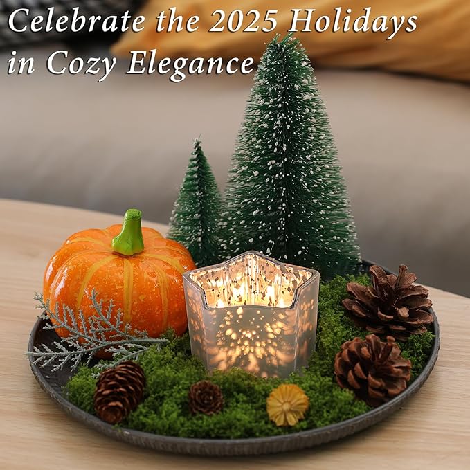 Letine 8pc Frosted White Star Tea Light Candle Holders - Mercury Glass Votive Holders for Wedding, Diwali, Fall & Holiday Decor - Elegant Starlight Vessels (2.44" Height, 1.45" Base)