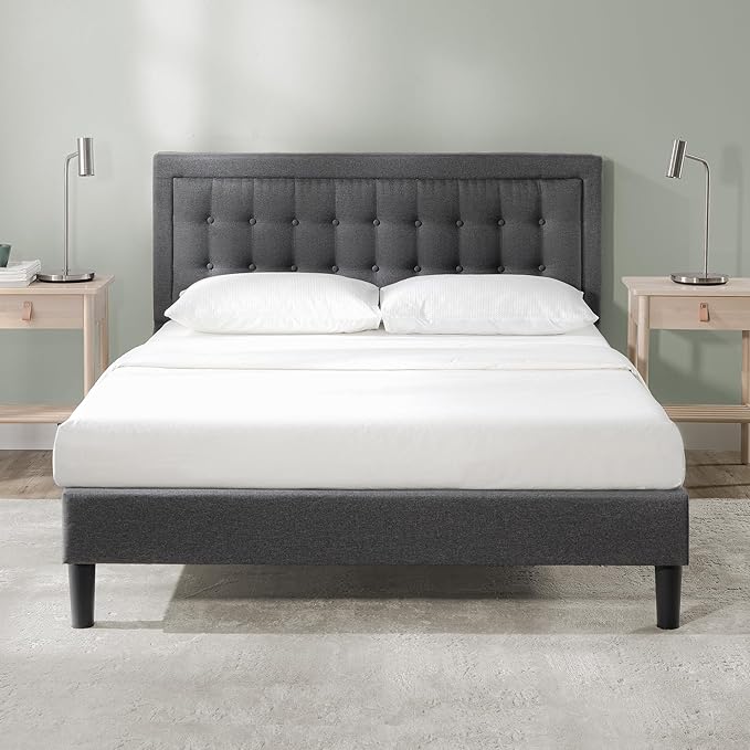 ZINUS Dachelle Upholstered Platform Bed Frame, Mattress Foundation, Wood Slat Support, No Box Spring Needed, Eco Friendly WonderBox (TM) Packaging, Easy Assembly, Dark Grey, Full
