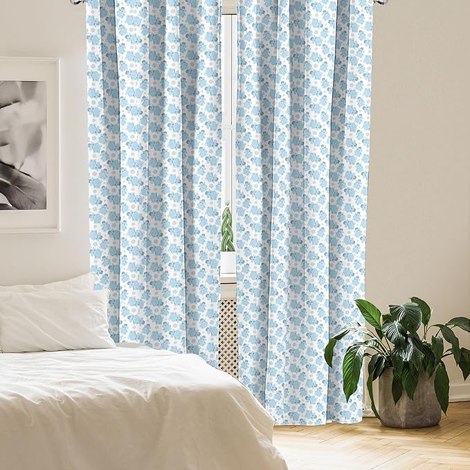 Ambesonne Animal Cartoon 2 Panel Curtain Set, Happy Smiling Pattern with Dots Animal, Lightweight Window Treatment Living Room Bedroom Decor, Pair of - 28" x 95", Pale Blue Sky Blue White
