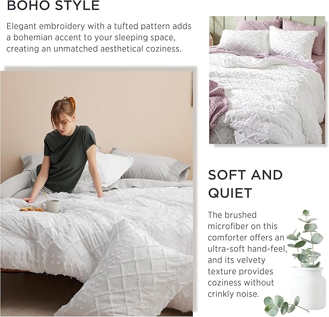 Bedsure Twin Comforter Set - Dusty Rose Comforter, Boho Tufted Shabby Chic Bedding for Kids, 2 Pieces Vintage Farmhouse Bed Set for All Seasons, Fluffy Soft Bedding with 1 Pillow Sham
