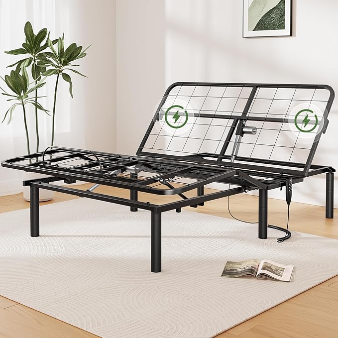 Marsail Queen Adjustable Bed Base Frame with 4 Height Options, Independent Head and Foot Incline, 4 USB Ports and 5 Min Assembly for Lounging, Reading, Reduce Snoring and Acid Reflux