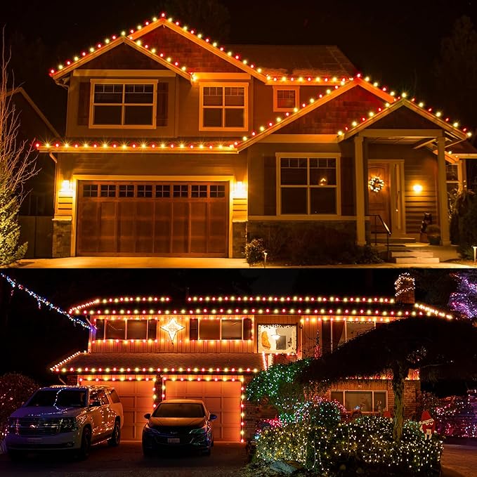Brizled Outdoor Christmas Lights, 16FT 25 LED Red & Warm White C9 Christmas Lights, Connectable Xmas Tree Light, UL Certified Indoor Light String Waterproof for Outside House Roof Tree Party Decor