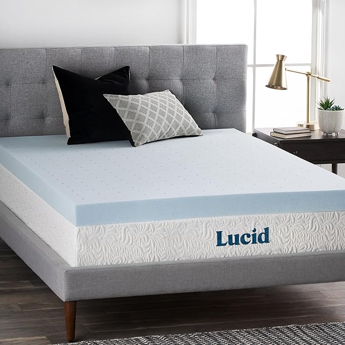 LUCID 4 Inch Mattress Topper, California King Size – Cooling Gel Infused Memory Foam – Plush Feel – Ventilated Breathable Design – CertiPur Certified